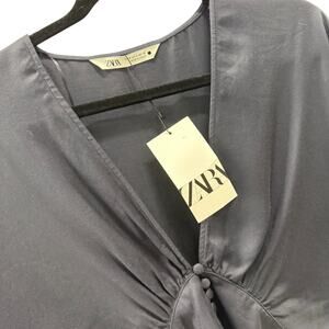 Zara Asymmetrical Blue Crop Top Blouse Size S